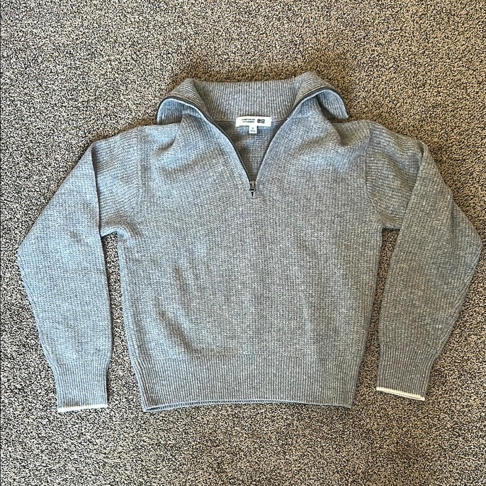 Womens Gray Quarter-Zip Wool Sweater